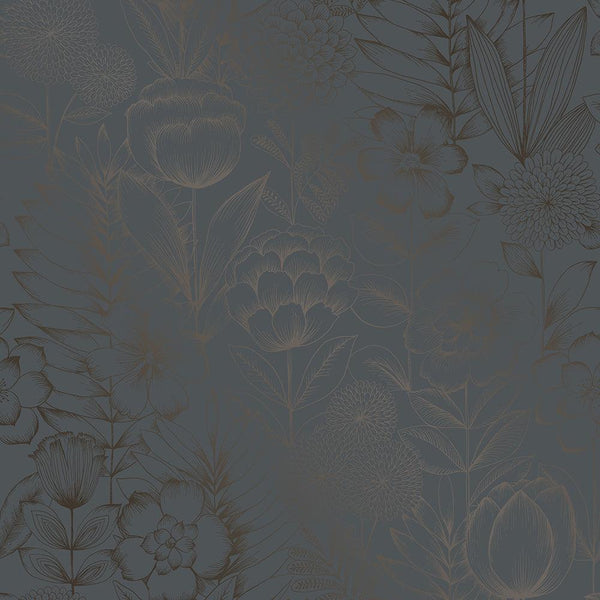 Tempaper Designs LIFESTYLE - Homestead Floral Metallic Blue Peel and Stick Wallpaper